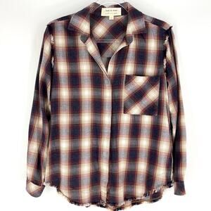 Cloth & Stone Crushed Berry Fray Button Down Plaid Flannel Small